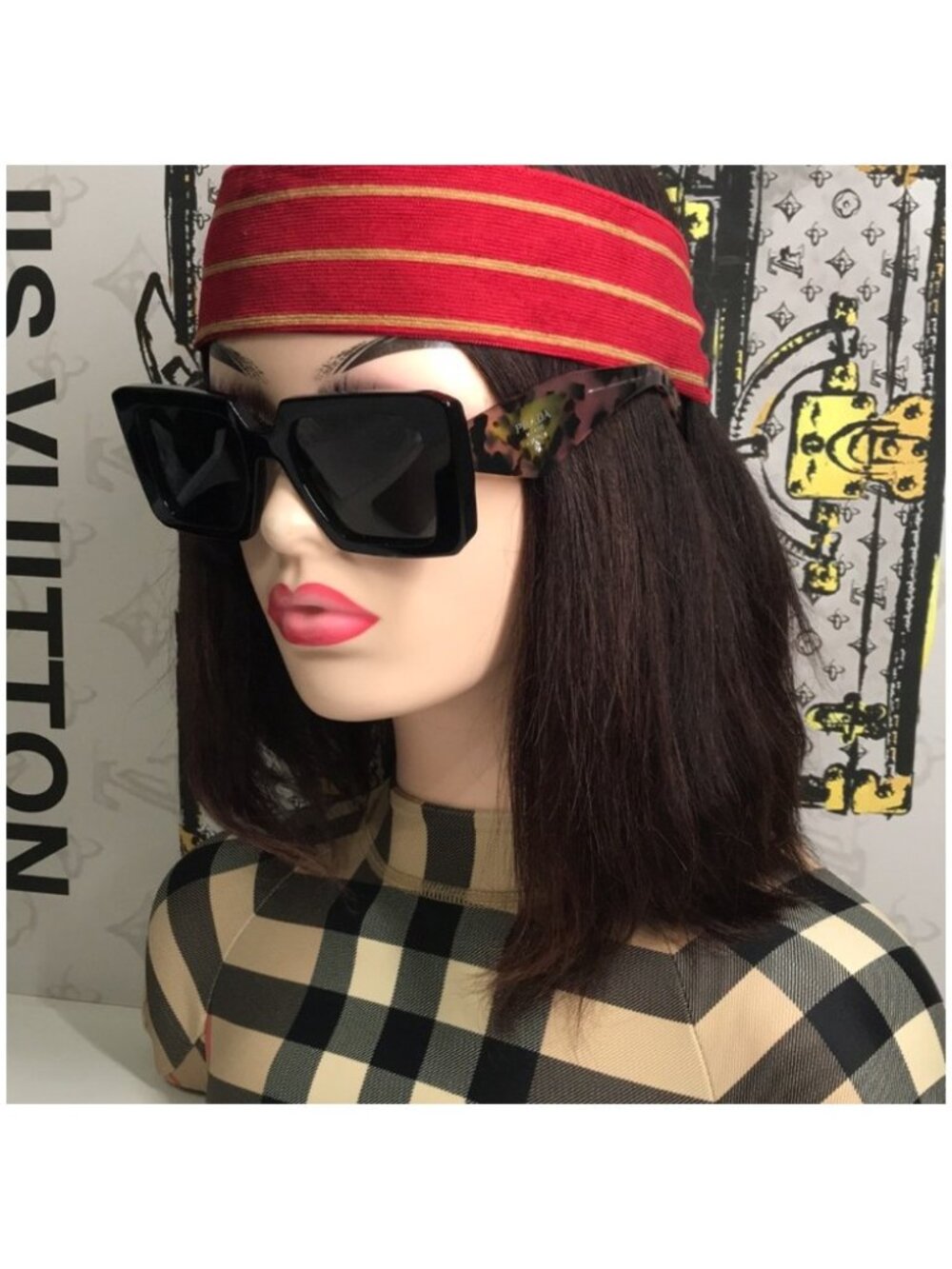 Prada SPR23Y Symbole Square Sunglasses Black Pink New